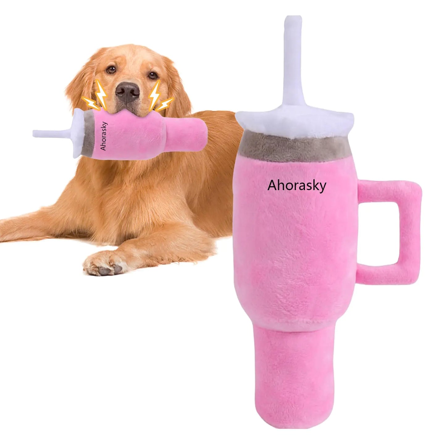 Ahorasky Cute Squeaky Dog Toys Cup - Soft Tumbler Funny Dog Toys with Handle for Aggressive Chewers Safety Design Dog Toys for Small/Medium/Large Dog (Pink)