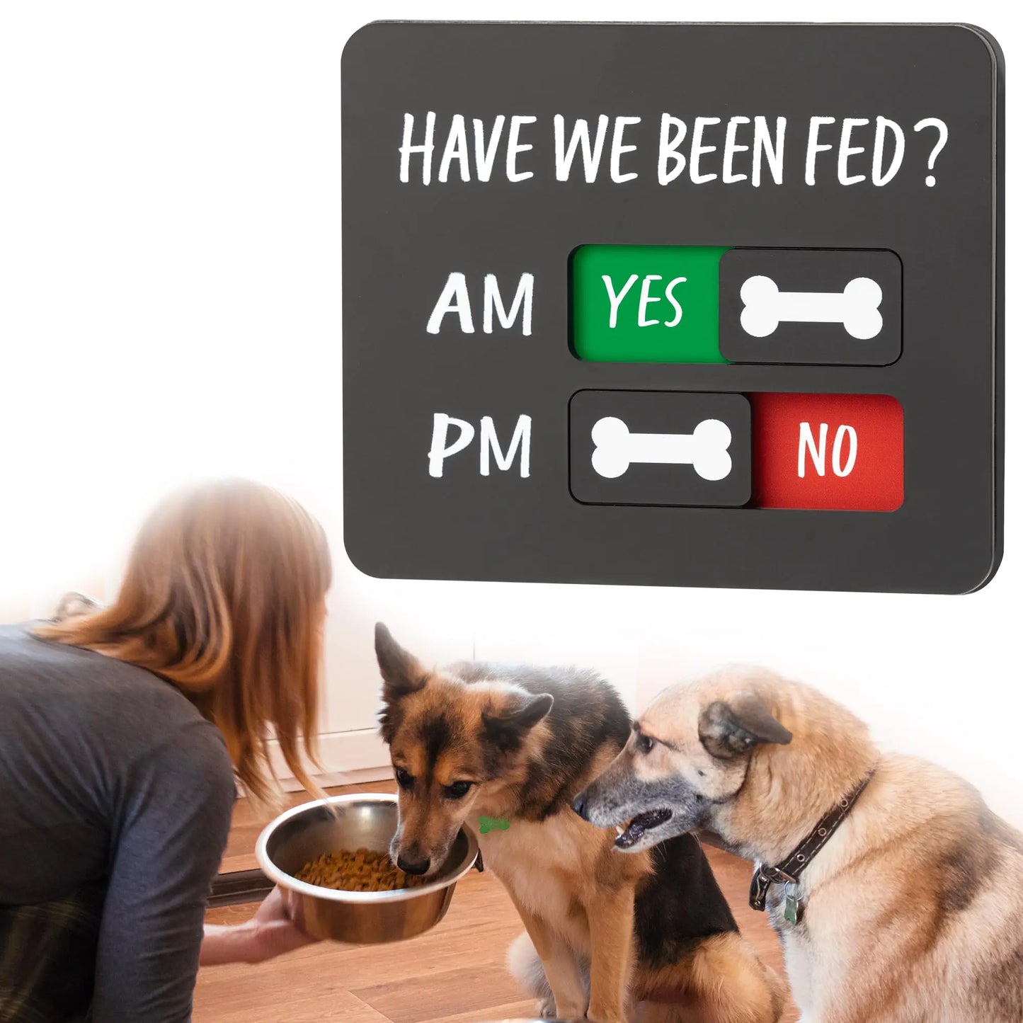 Smart Pet Feeding Tracker with Magnet - Dog Feeding Reminder with “Have We Been Fed” Acrylic Reminder Slider for Fridge Feed Tracker AM PM Dog Fed Needs with Yes or NoNever Miss a Meal