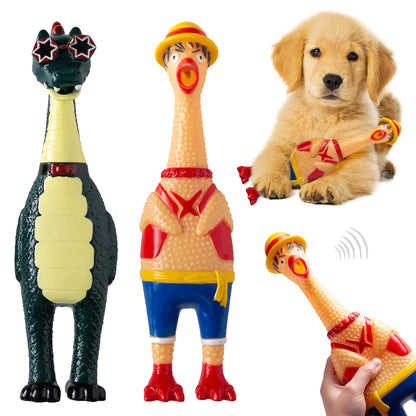 Squeaky Chicken Dog Toy Screaming Chicken Dog Toy Squeaky Dog Toys Rubber Chicken Dog Toy Latex Dog Toys Latex Squeaky Dog Toys for Small/Medium Dogs (Dinosaur and Lufei)