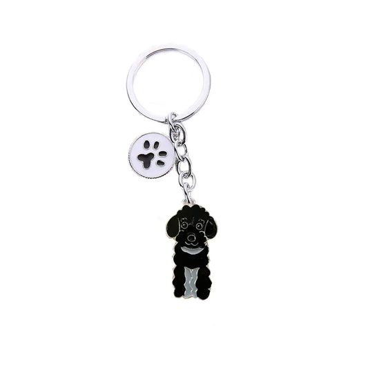 HongGun Pet Keychain Dog ID Tag Keychain Cute Portable Metal Key-Ring Bag Keying Key Decor Car Keyring Corgi Keychain (Black Poodle)