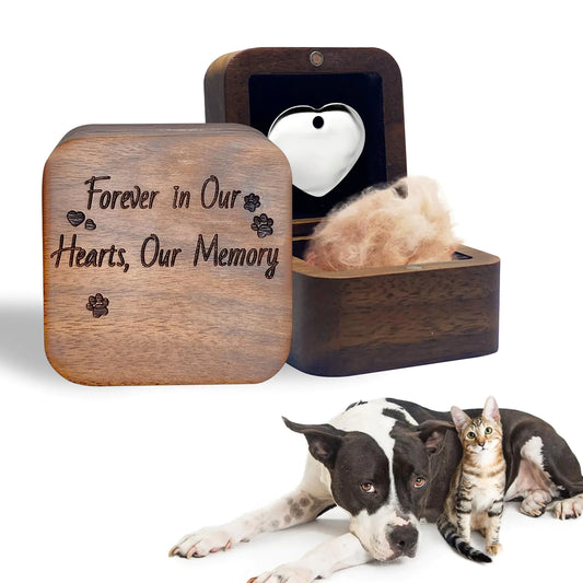 Pet Hair Keepsake Box Walnut Wood Pet Fur Keepsake Memorial Box Gift for Loss of Dog Cat Small Pet Urns for Ashes Pet Loss Sympathy Memorial Gift Suitable for Pet Dog Tags Christmas Pet Memory Box
