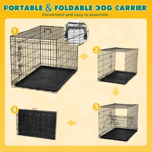 Dog Crate With Divider Double Door Folding Wire Dog Crate With Plastic Leak-proof Plate, Indoor Pet Kennel