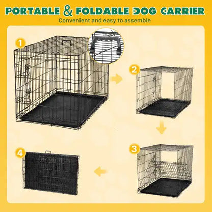 Dog Crate With Divider Double Door Folding Wire Dog Crate With Plastic Leak-proof Plate, Indoor Pet Kennel
