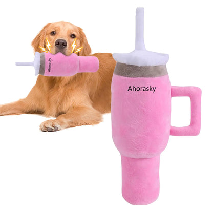 Ahorasky Cute Squeaky Dog Toys Cup - Soft Tumbler Funny Dog Toys with Handle for Aggressive Chewers Safety Design Dog Toys for Small/Medium/Large Dog (Pink)