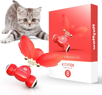Duasdne Interactive Cat Toys The Kitifish Rechargeable Automatic Cat Toy with Feather and Bell for Indoor Cats Fast Rolling on Thin CarpetMotion Activate Cat Toys